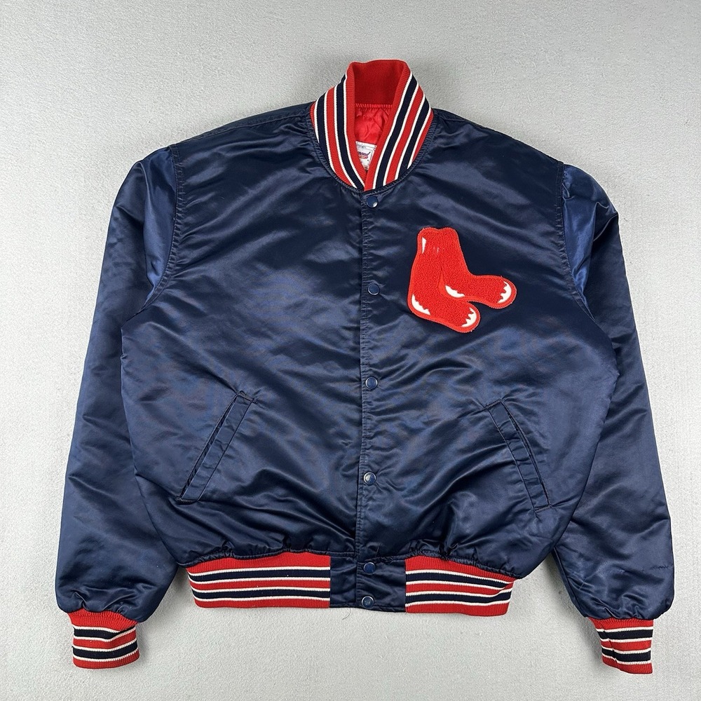 Vtg 90s Starter Boston Red Sox Satin Bomber Jacket XL Blue Diamond Collection
